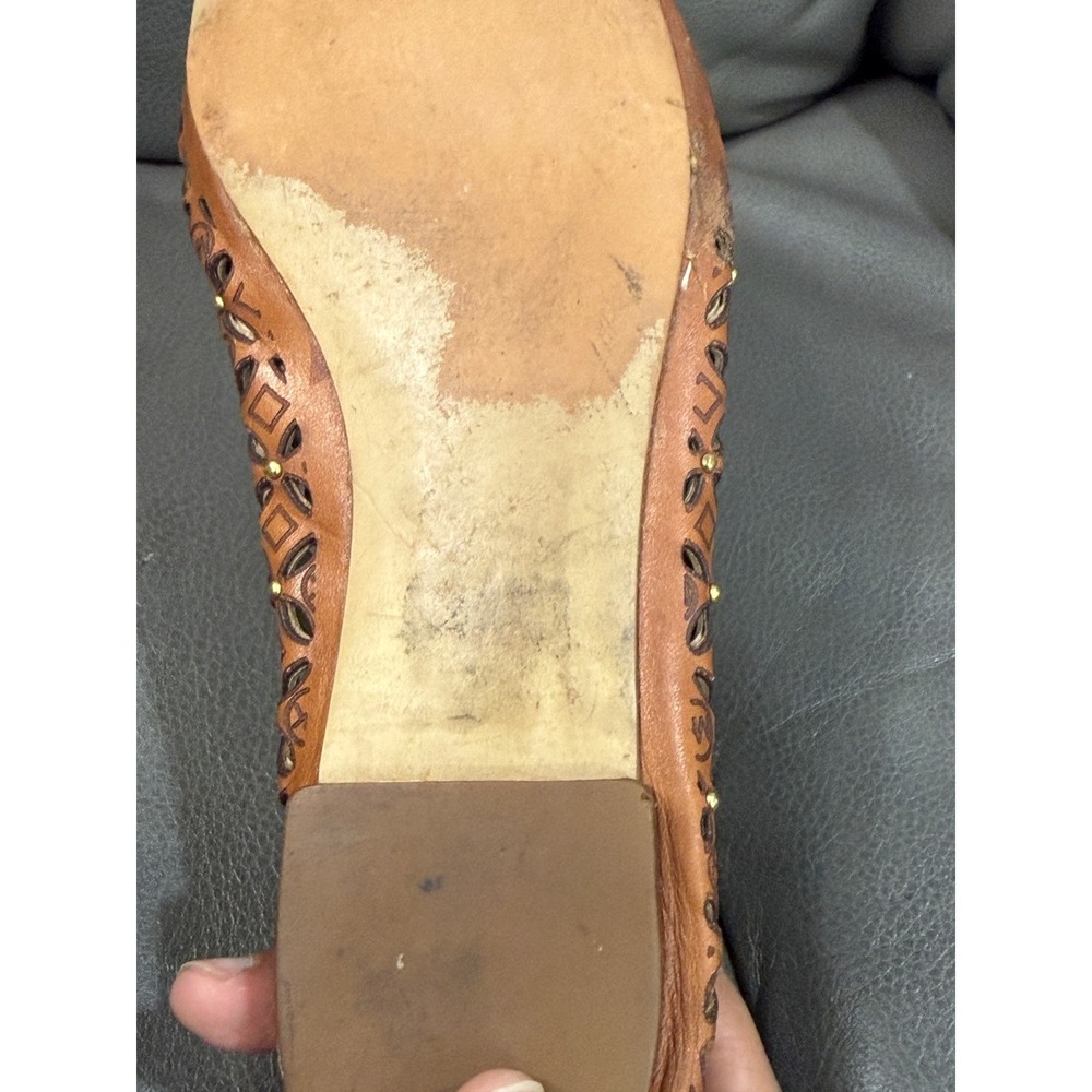 Michael Michael Kors Brown Leather Laser Cut Studded Loafers Flats Brown Gold - Picture 4 of 4